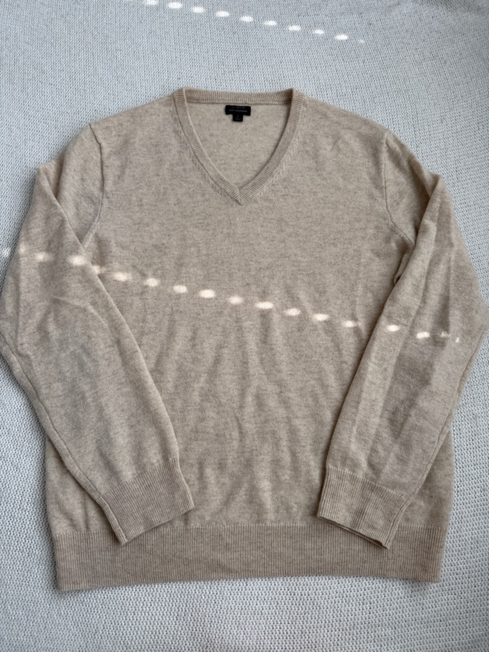 J Crew 100% Cashmere V Neck Sweater Cream/Tan Size Large